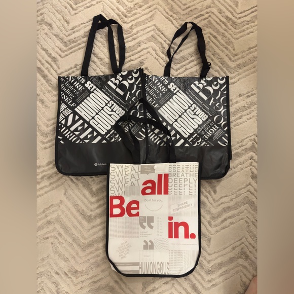 Lululemon Reusable Shopping Tote Bags Be All In Red Black White Large Small - Picture 2 of 6